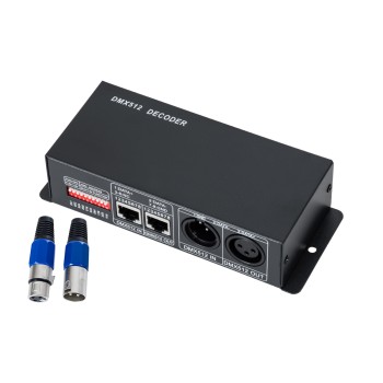 GLOBOSTAR® RGBCONTROLLER 73490 DC DMX Master Dimmer / Controller / Decoder Υψηλής Ταχύτητας με 3 x 8A 192W Κανάλια DC 12-24V 24A 576W Max IP20 - DMX512 & RDM - Μ16 x Π9 x Υ6cm - 2 Χρόνια Εγγύηση