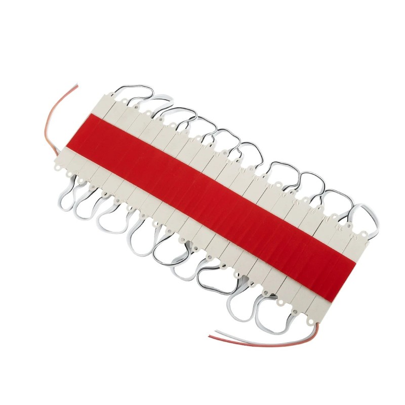 GLOBOSTAR® MODULARI 73703 Module LED 0.8W 64lm 120° DC 12V Αδιάβροχο IP65 3 x SMD5050 Chip Κόκκινο Dimmable - Μ7.7 x Π1.5 x Υ0.5cm - Πακέτο 20 Τεμαχίων - 3 Χρόνια Εγγύηση