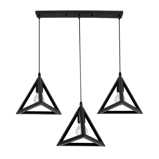 GloboStar® TRIANGLE 00621 Μοντέρνο Κρεμαστό Φωτιστικό Ράγα Τρίφωτο 3 x E27 IP20 Μαύρο Μέταλλο - Μ70 x Π22 x Y130cm GloboStar® TRIANGLE 00621 Μοντέρνο Κρεμαστό Φωτιστικό Ράγα Τρίφωτο 3 x E27 IP20 Μαύρο Μέταλλο - Μ70 x Π22 x Y130cm