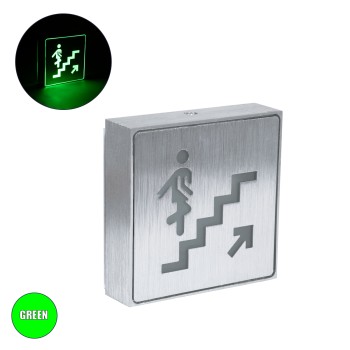 GLOBOSTAR® SENSATI 75659 Διακοσμητικό Φωτιστικό Τοίχου Ένδειξης / Σήμανσης "STAIRS UP ARROW" LED 1W 40lm 90° AC 220-240V IP20 Πράσινο - Νίκελ Βούρτσας - Μ11 x Π11 x Υ3cm - 2 Χρόνια Εγγύηση