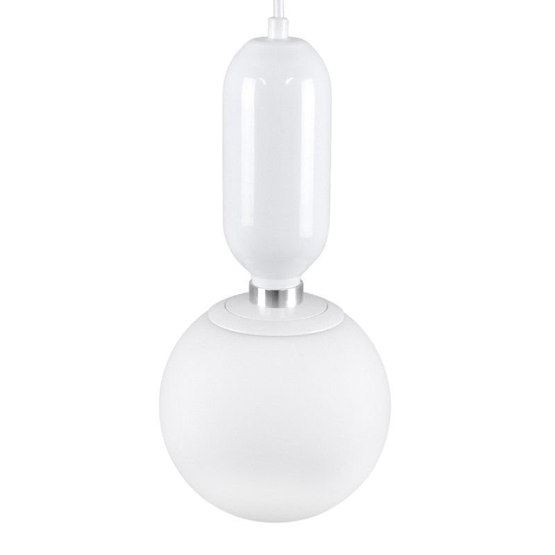 GloboStar® MAVERICK 00944 Μοντέρνο Κρεμαστό Φωτιστικό Μπάλα Μονόφωτο 1 x E27 IP20 Λευκό Μέταλλο με Λευκό Γυαλί - Μ15 x Π15 x Υ33cm