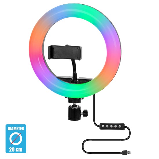 GloboStar® 75800 Professional Digital Ring Light Φ20cm LED SMD 20W 2000lm 180° DC 5V με Καλώδιο Τροφοδοσίας USB - Ενσωματωμένο Χειριστήριο Εναλλαγής Χρωμάτων & 1 Βάση Τηλεφώνου - Πολύχρωμο RGBW+WW Dimmable GloboStar® 75800 Professional Digital Ring Light Φ20cm LED SMD 20W 2000lm 180° DC 5V με Καλώδιο Τροφοδοσίας USB - Ενσωματωμένο Χειριστήριο Εναλλαγής Χρωμάτων & 1 Βάση Τηλεφώνου - Πολύχρωμο RGBW+WW Dimmable