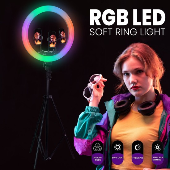 GloboStar® 75805 Professional Digital Ring Light Φ46cm LED SMD 70W 7000lm 180° AC 230V με Καλώδιο Τροφοδοσίας Πρίζας - Ασύρματο Χειριστήριο RF 2.4Ghz Εναλλαγής Χρωμάτων & 3 Βάσεις Τηλεφώνου - Πολύχρωμο RGBW+WW Dimmable GloboStar® 75805 Professional Digital Ring Light Φ46cm LED SMD 70W 7000lm 180° AC 230V με Καλώδιο Τροφοδοσίας Πρίζας - Ασύρματο Χειριστήριο RF 2.4Ghz Εναλλαγής Χρωμάτων & 3 Βάσεις Τηλεφώνου - Πολύχρωμο RGBW+WW Dimmable