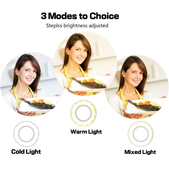 GloboStar® 75808 Professional Digital Ring Light Φ9cm LED SMD 10W 1000lm 180° DC 5V με Καλώδιο Τροφοδοσίας USB - Ενσωματωμένο Χειριστήριο Εναλλαγής Χρωμάτων & 1 Βάση Τηλεφώνου - CCT Θερμό Λευκό 3000K - Φυσικό Λευκό 4500K - Ψυχρό Λευκό 6000K Dimmable Λ