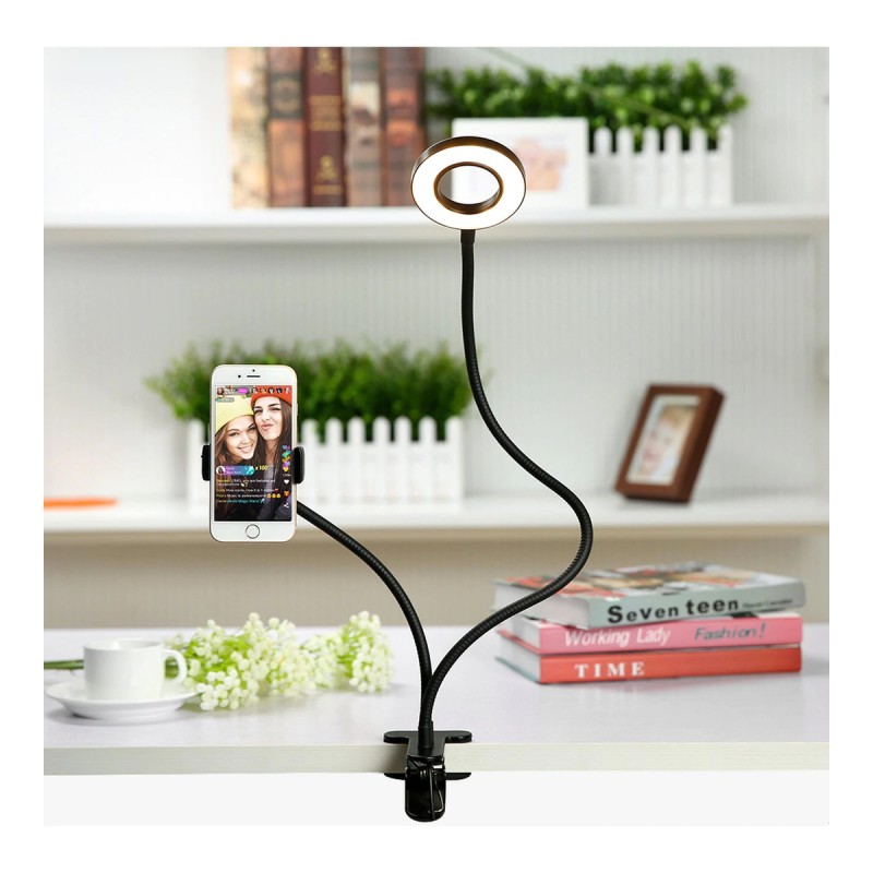 GloboStar® 75809 Professional Digital Ring Light Φ9cm LED SMD 10W 1000lm 180° DC 5V με Καλώδιο Τροφοδοσίας USB - Ενσωματωμένο Χειριστήριο Εναλλαγής Χρωμάτων & 1 Βάση Τηλεφώνου - CCT Θερμό Λευκό 3000K - Φυσικό Λευκό 4500K - Ψυχρό Λευκό 6000K Dimmable Μ