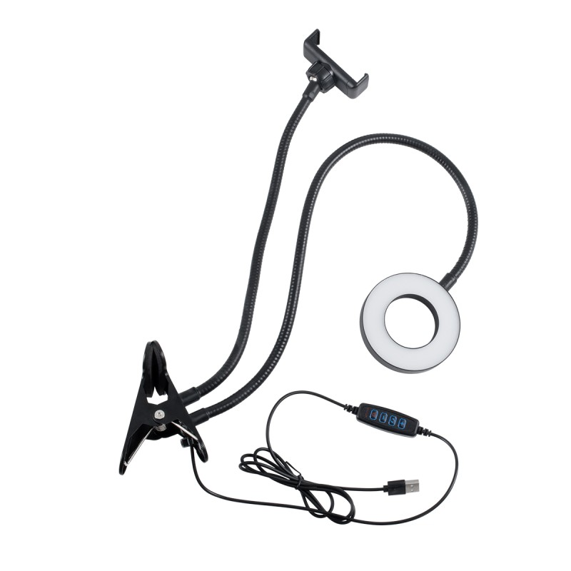 GloboStar® 75809 Professional Digital Ring Light Φ9cm LED SMD 10W 1000lm 180° DC 5V με Καλώδιο Τροφοδοσίας USB - Ενσωματωμένο Χειριστήριο Εναλλαγής Χρωμάτων & 1 Βάση Τηλεφώνου - CCT Θερμό Λευκό 3000K - Φυσικό Λευκό 4500K - Ψυχρό Λευκό 6000K Dimmable Μ