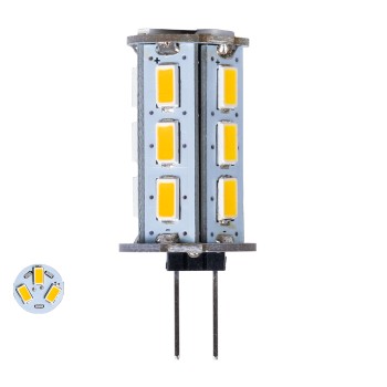 GLOBOSTAR® G4BACK 76134 Λάμπα G4 LED 5W 450lm 320° DC 12-24V IP20 Θερμό Λευκό 2700K Dimmable - Sanan SMD Chip - Back Pin - Μ1.8 x Π1.8 x Υ4.3cm - 2 Χρόνια Εγγύηση
