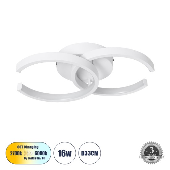 GLOBOSTAR® EVA 61068 Μοντέρνο Φωτιστικό Οροφής LED 16W 1920lm 300° AC 220-240V IP20 Ρυθμιζόμενο Λευκό CCT με On/Off 2700K/4500K/6000K - Lumileds SMD Chip - Λευκό Ματ - Μ33 x Π21 x Υ7cm - 3 Χρόνια Εγγύηση GloboStar® EVA 61068 Φωτιστικό Οροφής Design LED CCT 16W 1920lm 300° AC 220-240V - Εναλλαγή Φωτισμού μέσω Διακόπτη On/Off All In One Ψυχρό 6000k+Φυσικό 4500k+Θερμό 2700k Μ33 x Π21 x Υ7cm - Λευκό