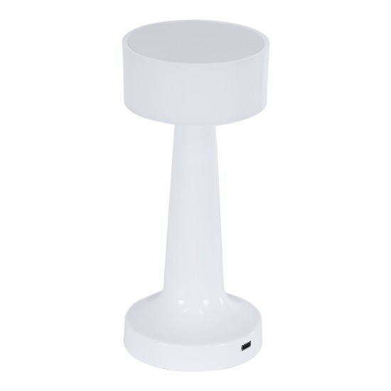 GloboStar® NANNA 76471 Μοντέρνο Επιτραπέζιο Φωτιστικό Πορτατίφ LED 1.5W 105lm 120° DC 5V Επαναφορτιζόμενο με Μπαταρία Li-ion 1800mAh - Διακόπτη Αφής με 3 Εναλλαγές Φωτισμού CCT Θερμό - Φυσικό - Ψυχρό 1500K - 4500K - 6000K Dimmable - D9 x 21cm - Λευκό