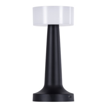 GloboStar® NANNA 76472 Επαναφορτιζόμενο Επιτραπέζιο Φωτιστικό Πορτατίφ LED 1.5W 105lm 120° DC 5V IP44 CCT Ultra Θερμό 1500K - Φυσικό Λευκό 4500K - Ψυχρό Λευκό 6000K Dimmable Μαύρο & Λευκό Πλαστικό - Μ9 x Π9 x Υ21cm - 2 Χρόνια Εγγύηση