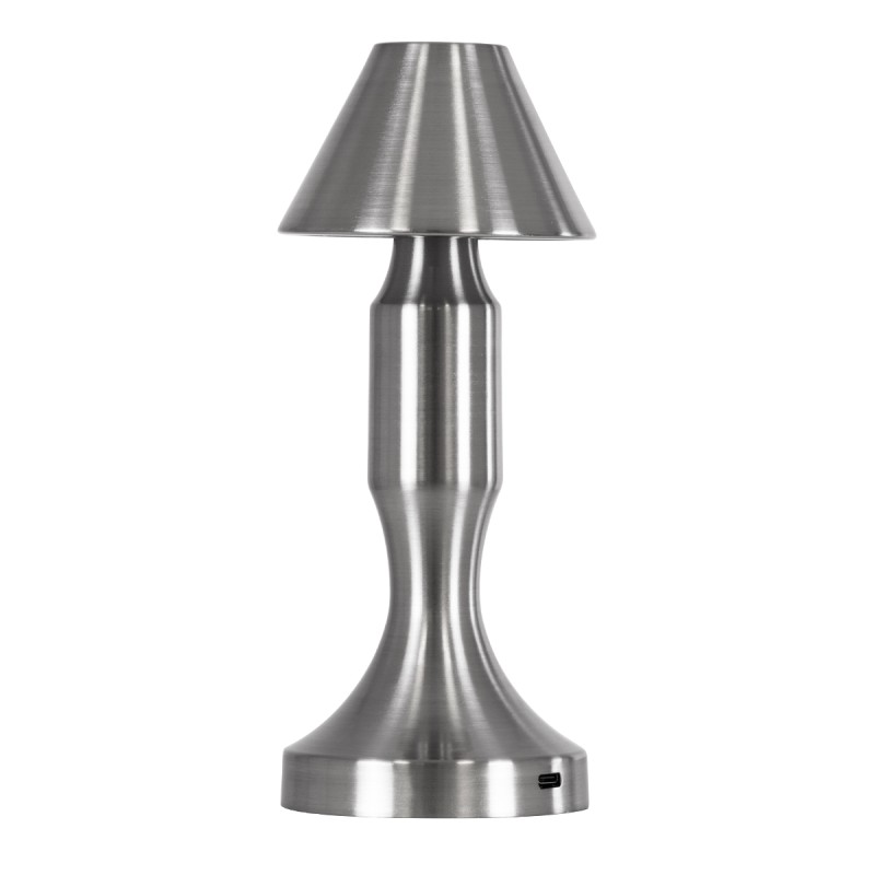 GloboStar® LUNNA 76478 Μοντέρνο Επιτραπέζιο Φωτιστικό Πορτατίφ LED 1.5W 105lm 120° DC 5V Επαναφορτιζόμενο με Μπαταρία Li-ion 1800mAh - Διακόπτη Αφής με 3 Εναλλαγές Φωτισμού CCT Θερμό - Φυσικό - Ψυχρό 1500K - 4500K - 6000K Dimmable - D9 x 23cm - Ασημί