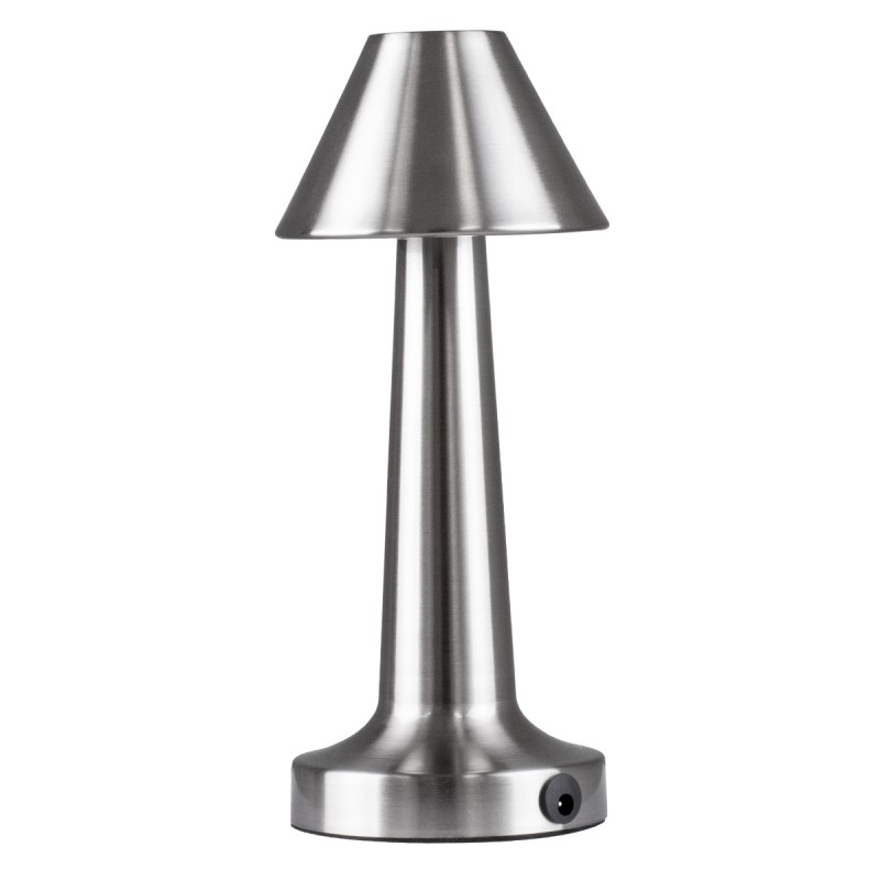 GloboStar® MOLLY 76516 Μοντέρνο Επιτραπέζιο Φωτιστικό Πορτατίφ LED 1.5W 105lm 120° DC 5V Επαναφορτιζόμενο με Μπαταρία Li-ion 1800mAh - Διακόπτη Αφής με 3 Εντάσεις Φωτισμού Θερμό Λευκό 2700K Dimmable - Φ10 x 23cm - Ασημί