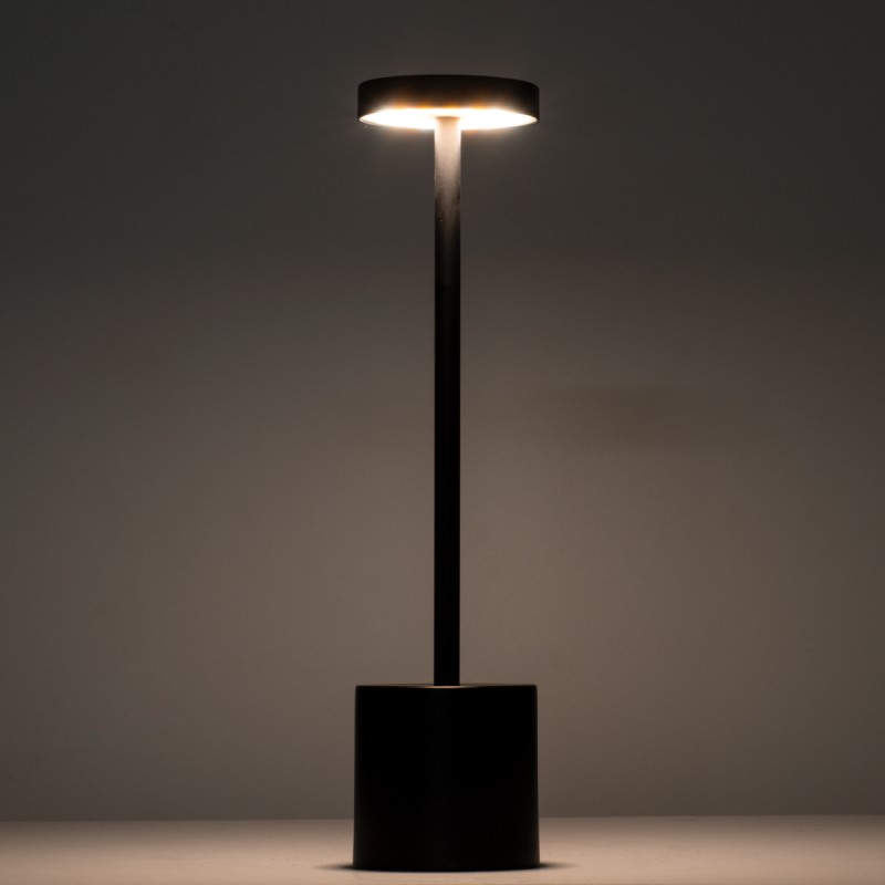 GloboStar® JOJO 76520 Μοντέρνο Επιτραπέζιο Φωτιστικό Πορτατίφ LED 1.5W 105lm 120° DC 5V Επαναφορτιζόμενο με Μπαταρία Li-ion 1800mAh - Διακόπτη Αφής με 3 Εναλλαγές Φωτισμού CCT Θερμό - Φυσικό - Ψυχρό 1500K - 4500K - 6000K Dimmable - D8 x H34cm - Μαύρο