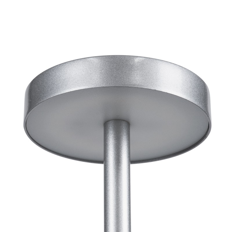 GloboStar® JOJO 76521 Μοντέρνο Επιτραπέζιο Φωτιστικό Πορτατίφ LED 1.5W 105lm 120° DC 5V Επαναφορτιζόμενο με Μπαταρία Li-ion 1800mAh - Διακόπτη Αφής με 3 Εναλλαγές Φωτισμού CCT Θερμό - Φυσικό - Ψυχρό 1500K - 4500K - 6000K Dimmable - D8 x H34cm - Ασημί