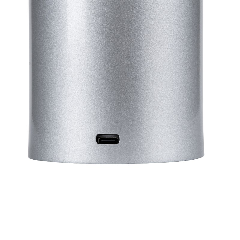 GloboStar® JOJO 76521 Μοντέρνο Επιτραπέζιο Φωτιστικό Πορτατίφ LED 1.5W 105lm 120° DC 5V Επαναφορτιζόμενο με Μπαταρία Li-ion 1800mAh - Διακόπτη Αφής με 3 Εναλλαγές Φωτισμού CCT Θερμό - Φυσικό - Ψυχρό 1500K - 4500K - 6000K Dimmable - D8 x H34cm - Ασημί