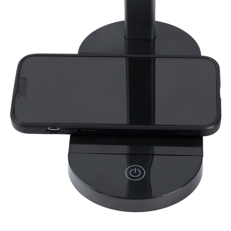 GloboStar® FIARIA 76530 Μοντέρνο Επιτραπέζιο Φωτιστικό Πορτατίφ LED 5W 500lm 180° DC 5V - με Ασύρματη Φόρτιση - Wireless Charger - Διακόπτη Αφής - CCT Θερμό Λευκό 2700K - Φυσικό Λευκό 4500K - Ψυχρό Λευκό 6000K Dimmable - Μ25 x Π10.5 x Υ35.5 - Μαύρο