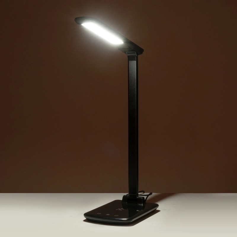 GLOBOSTAR® ONO 76533 Μοντέρνο Επιτραπέζιο Φωτιστικό Γραφείου με Ασύρματη Φόρτιση 10W 2A LED 3.5W 350lm 120° DC 5V με USB-C IP20 Ρυθμιζόμενο Λευκό CCT με Αφή 2700K/4500K/6000K Dimmable - Sanan SMD Chip - Μαύρο - Μ18 x Π12 x Υ36cm - 2 Χρόνια Εγγύηση