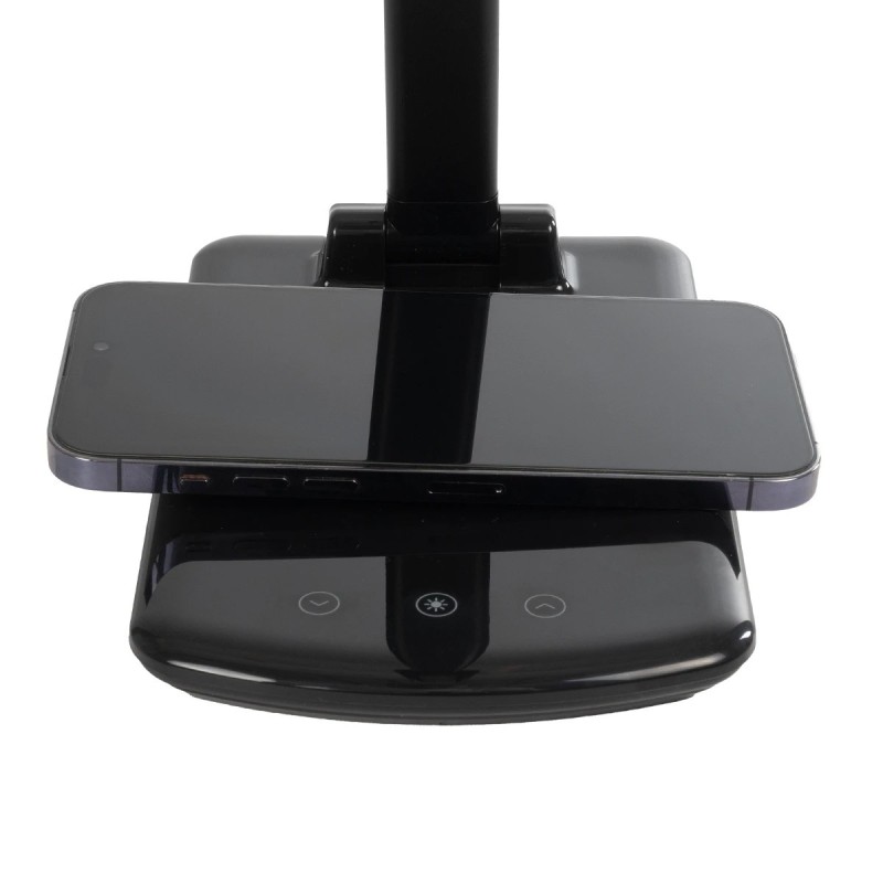 GLOBOSTAR® ONO 76533 Μοντέρνο Επιτραπέζιο Φωτιστικό Γραφείου με Ασύρματη Φόρτιση 10W 2A LED 3.5W 350lm 120° DC 5V με USB-C IP20 Ρυθμιζόμενο Λευκό CCT με Αφή 2700K/4500K/6000K Dimmable - Sanan SMD Chip - Μαύρο - Μ18 x Π12 x Υ36cm - 2 Χρόνια Εγγύηση