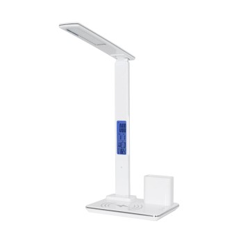 GLOBOSTAR® ZENTIME 76554 Μοντέρνο Επιτραπέζιο Φωτιστικό Γραφείου με Ασύρματη Φόρτιση 15W 3A & Ψηφιακό Ρολόι LED 3.5W 350lm 120° DC 5V με USB-C IP20 Ρυθμιζόμενο Λευκό CCT με Αφή 2700K/4500K/6000K Dimmable - Sanan SMD Chip - Μαύρο - Μ19.5 x Π14.5 x Υ38.