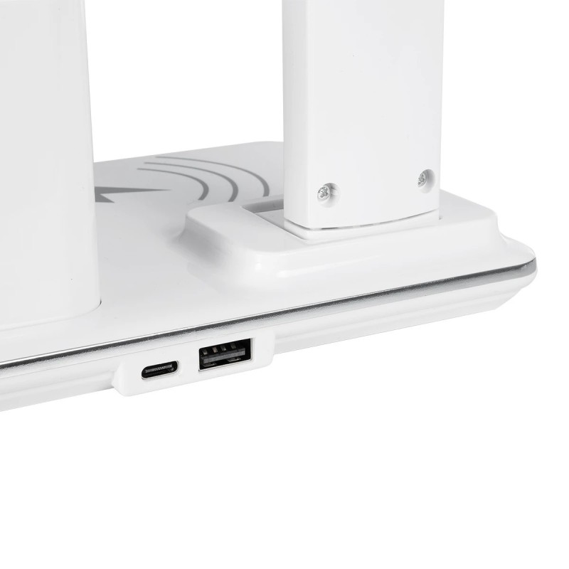 GLOBOSTAR® ZENTIME 76554 Μοντέρνο Επιτραπέζιο Φωτιστικό Γραφείου με Ασύρματη Φόρτιση 15W 3A & Ψηφιακό Ρολόι LED 3.5W 350lm 120° DC 5V με USB-C IP20 Ρυθμιζόμενο Λευκό CCT με Αφή 2700K/4500K/6000K Dimmable - Sanan SMD Chip - Μαύρο - Μ19.5 x Π14.5 x Υ38.