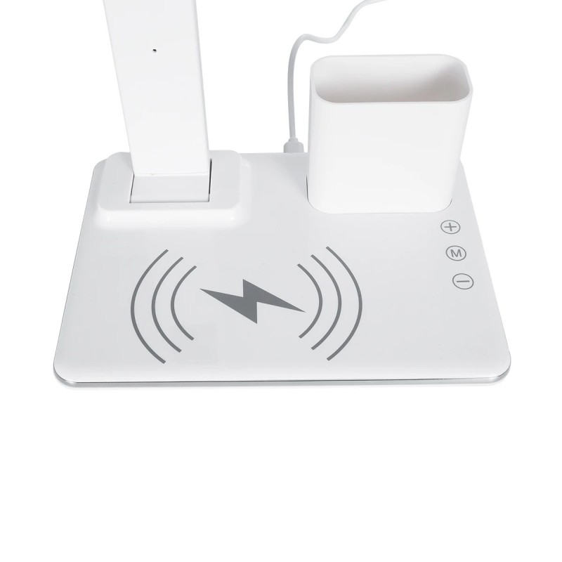 GLOBOSTAR® ZENTIME 76554 Μοντέρνο Επιτραπέζιο Φωτιστικό Γραφείου με Ασύρματη Φόρτιση 15W 3A & Ψηφιακό Ρολόι LED 3.5W 350lm 120° DC 5V με USB-C IP20 Ρυθμιζόμενο Λευκό CCT με Αφή 2700K/4500K/6000K Dimmable - Sanan SMD Chip - Μαύρο - Μ19.5 x Π14.5 x Υ38.