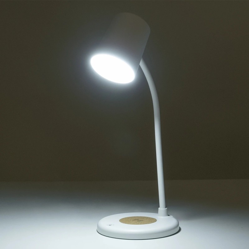 GLOBOSTAR® LUCORA 76555 Μοντέρνο Επιτραπέζιο Φωτιστικό Γραφείου με Ασύρματη Φόρτιση 10W 2A & 4W Bluetooth Ηχείο LED 3W 300lm 120° DC 5V με USB-C IP20 Ρυθμιζόμενο Λευκό CCT με Αφή 2700K/4500K/6000K Dimmable - Sanan SMD Chip - Λευκό - Μ12 x Π12 x Υ32cm