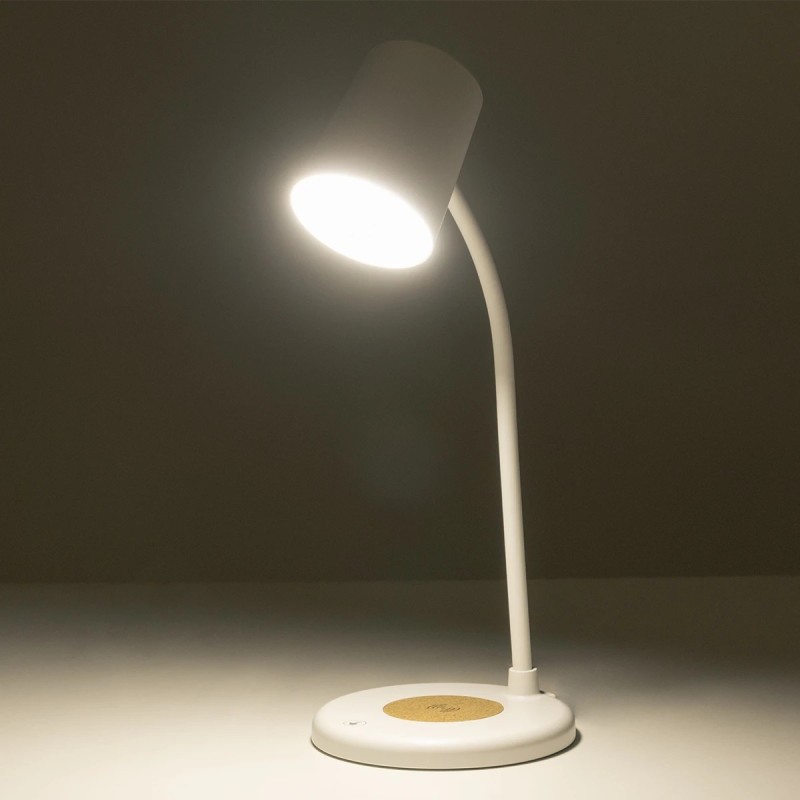 GLOBOSTAR® LUCORA 76555 Μοντέρνο Επιτραπέζιο Φωτιστικό Γραφείου με Ασύρματη Φόρτιση 10W 2A & 4W Bluetooth Ηχείο LED 3W 300lm 120° DC 5V με USB-C IP20 Ρυθμιζόμενο Λευκό CCT με Αφή 2700K/4500K/6000K Dimmable - Sanan SMD Chip - Λευκό - Μ12 x Π12 x Υ32cm