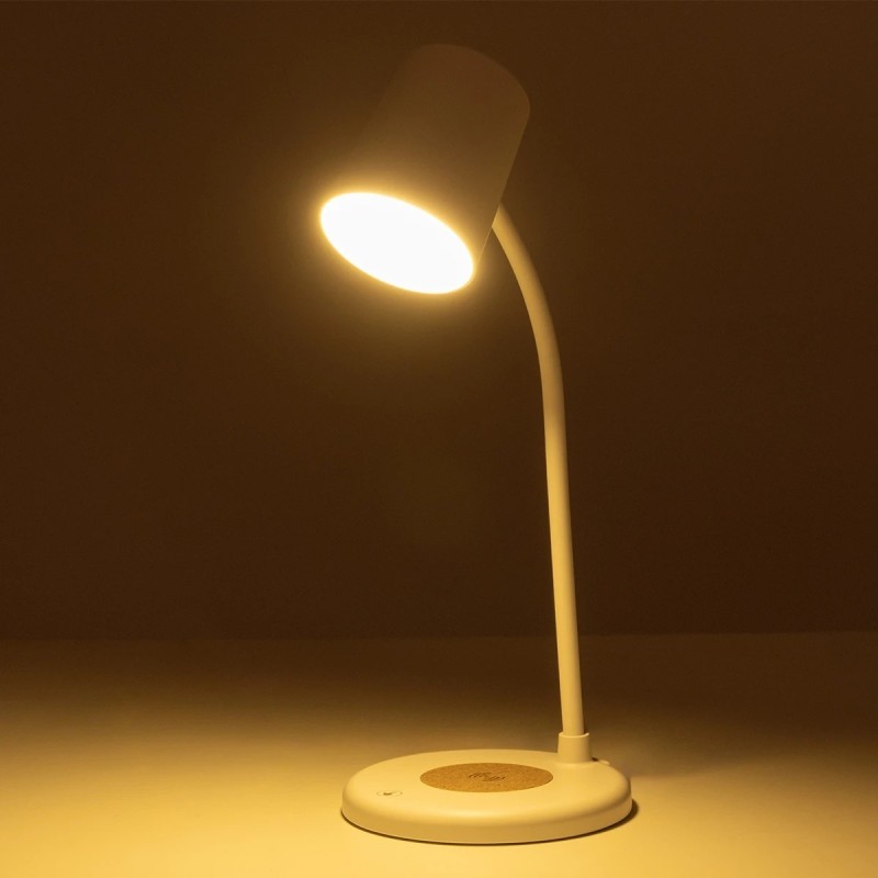 GLOBOSTAR® LUCORA 76555 Μοντέρνο Επιτραπέζιο Φωτιστικό Γραφείου με Ασύρματη Φόρτιση 10W 2A & 4W Bluetooth Ηχείο LED 3W 300lm 120° DC 5V με USB-C IP20 Ρυθμιζόμενο Λευκό CCT με Αφή 2700K/4500K/6000K Dimmable - Sanan SMD Chip - Λευκό - Μ12 x Π12 x Υ32cm