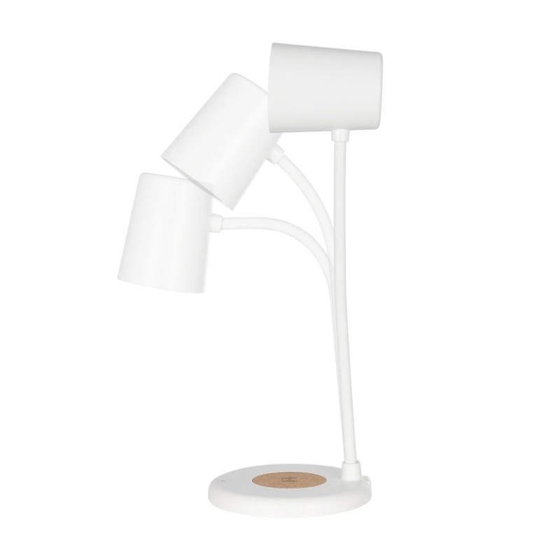 GLOBOSTAR® LUCORA 76555 Μοντέρνο Επιτραπέζιο Φωτιστικό Γραφείου με Ασύρματη Φόρτιση 10W 2A & 4W Bluetooth Ηχείο LED 3W 300lm 120° DC 5V με USB-C IP20 Ρυθμιζόμενο Λευκό CCT με Αφή 2700K/4500K/6000K Dimmable - Sanan SMD Chip - Λευκό - Μ12 x Π12 x Υ32cm