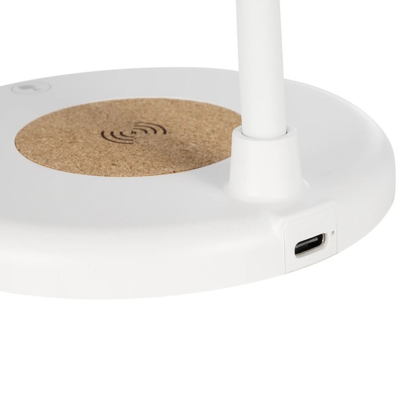 GLOBOSTAR® LUCORA 76555 Μοντέρνο Επιτραπέζιο Φωτιστικό Γραφείου με Ασύρματη Φόρτιση 10W 2A & 4W Bluetooth Ηχείο LED 3W 300lm 120° DC 5V με USB-C IP20 Ρυθμιζόμενο Λευκό CCT με Αφή 2700K/4500K/6000K Dimmable - Sanan SMD Chip - Λευκό - Μ12 x Π12 x Υ32cm