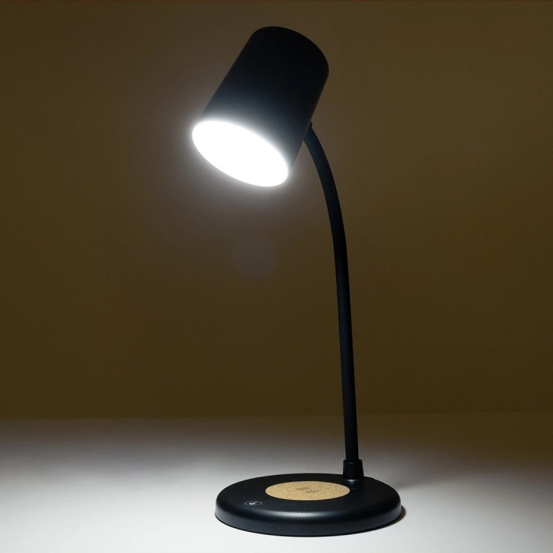 GLOBOSTAR® LUCORA 76556 Μοντέρνο Επιτραπέζιο Φωτιστικό Γραφείου με Ασύρματη Φόρτιση 10W 2A & 4W Bluetooth Ηχείο LED 3W 300lm 120° DC 5V με USB-C IP20 Ρυθμιζόμενο Λευκό CCT με Αφή 2700K/4500K/6000K Dimmable - Sanan SMD Chip - Μαύρο - Μ12 x Π12 x Υ32cm