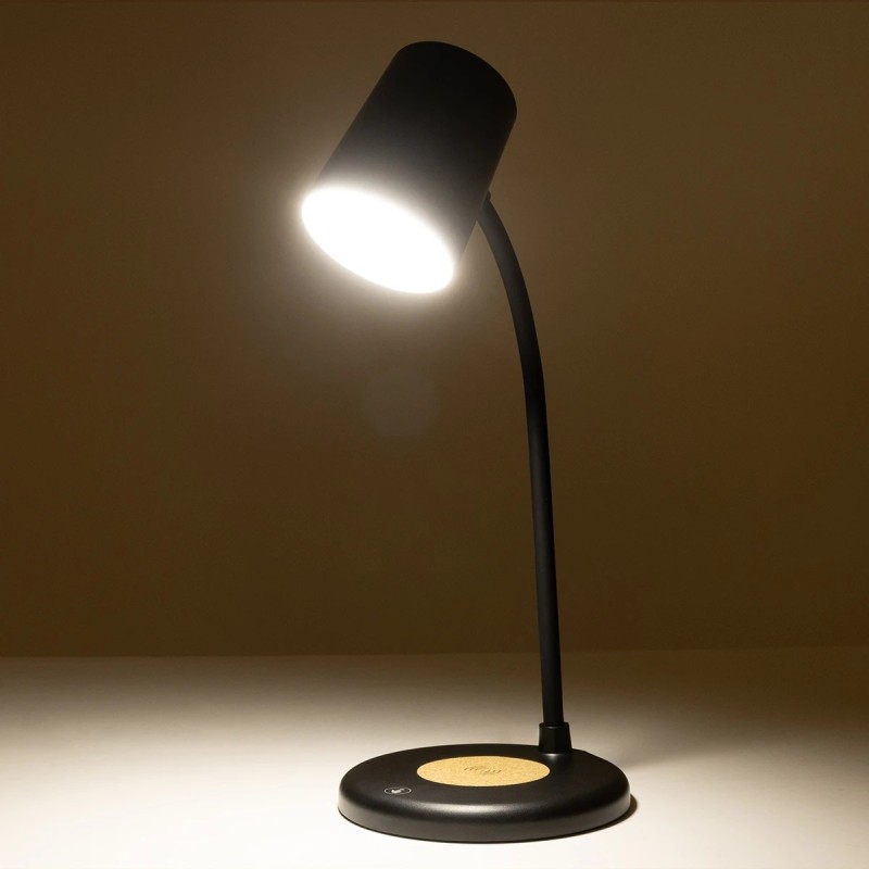 GLOBOSTAR® LUCORA 76556 Μοντέρνο Επιτραπέζιο Φωτιστικό Γραφείου με Ασύρματη Φόρτιση 10W 2A & 4W Bluetooth Ηχείο LED 3W 300lm 120° DC 5V με USB-C IP20 Ρυθμιζόμενο Λευκό CCT με Αφή 2700K/4500K/6000K Dimmable - Sanan SMD Chip - Μαύρο - Μ12 x Π12 x Υ32cm