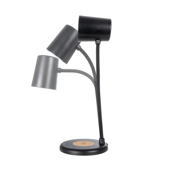 GLOBOSTAR® LUCORA 76556 Μοντέρνο Επιτραπέζιο Φωτιστικό Γραφείου με Ασύρματη Φόρτιση 10W 2A & 4W Bluetooth Ηχείο LED 3W 300lm 120° DC 5V με USB-C IP20 Ρυθμιζόμενο Λευκό CCT με Αφή 2700K/4500K/6000K Dimmable - Sanan SMD Chip - Μαύρο - Μ12 x Π12 x Υ32cm 