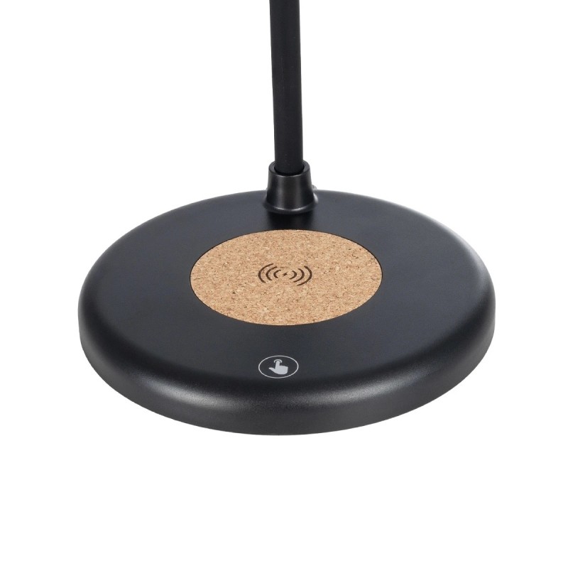 GLOBOSTAR® LUCORA 76556 Μοντέρνο Επιτραπέζιο Φωτιστικό Γραφείου με Ασύρματη Φόρτιση 10W 2A & 4W Bluetooth Ηχείο LED 3W 300lm 120° DC 5V με USB-C IP20 Ρυθμιζόμενο Λευκό CCT με Αφή 2700K/4500K/6000K Dimmable - Sanan SMD Chip - Μαύρο - Μ12 x Π12 x Υ32cm