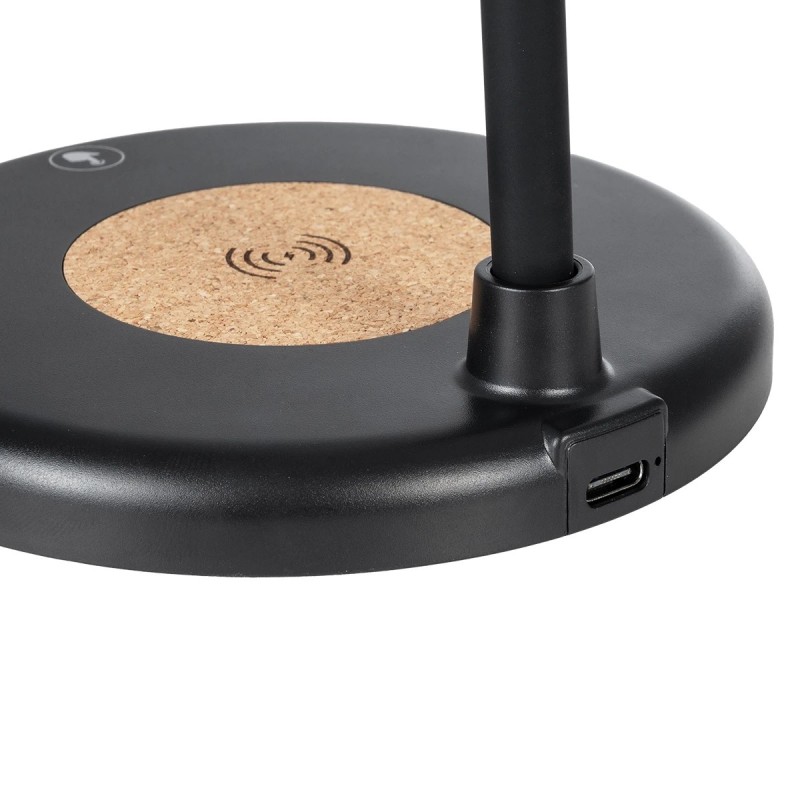 GLOBOSTAR® LUCORA 76556 Μοντέρνο Επιτραπέζιο Φωτιστικό Γραφείου με Ασύρματη Φόρτιση 10W 2A & 4W Bluetooth Ηχείο LED 3W 300lm 120° DC 5V με USB-C IP20 Ρυθμιζόμενο Λευκό CCT με Αφή 2700K/4500K/6000K Dimmable - Sanan SMD Chip - Μαύρο - Μ12 x Π12 x Υ32cm