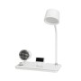 GLOBOSTAR® OLDY 76557 Μοντέρνο Επιτραπέζιο Φωτιστικό Γραφείου με Ασύρματη Φόρτιση 15W 3A, 5W Bluetooth Ηχείο & Ψηφιακό Ρολόι LED 3W 300lm 120° DC 5V με USB-C IP20 Ρυθμιζόμενο Λευκό CCT με Αφή 2700K/4500K/6000K Dimmable - Sanan SMD Chip - Λευκό - Μ13 x