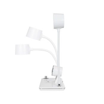 GLOBOSTAR® OLDY 76557 Μοντέρνο Επιτραπέζιο Φωτιστικό Γραφείου με Ασύρματη Φόρτιση 15W 3A, 5W Bluetooth Ηχείο & Ψηφιακό Ρολόι LED 3W 300lm 120° DC 5V με USB-C IP20 Ρυθμιζόμενο Λευκό CCT με Αφή 2700K/4500K/6000K Dimmable - Sanan SMD Chip - Λευκό - Μ13 x