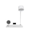 GLOBOSTAR® OLDY 76557 Μοντέρνο Επιτραπέζιο Φωτιστικό Γραφείου με Ασύρματη Φόρτιση 15W 3A, 5W Bluetooth Ηχείο & Ψηφιακό Ρολόι LED 3W 300lm 120° DC 5V με USB-C IP20 Ρυθμιζόμενο Λευκό CCT με Αφή 2700K/4500K/6000K Dimmable - Sanan SMD Chip - Λευκό - Μ13 x