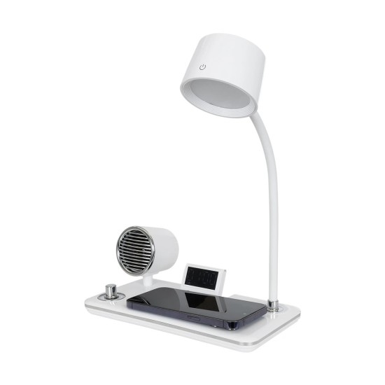 GLOBOSTAR® OLDY 76557 Μοντέρνο Επιτραπέζιο Φωτιστικό Γραφείου με Ασύρματη Φόρτιση 15W 3A, 5W Bluetooth Ηχείο & Ψηφιακό Ρολόι LED 3W 300lm 120° DC 5V με USB-C IP20 Ρυθμιζόμενο Λευκό CCT με Αφή 2700K/4500K/6000K Dimmable - Sanan SMD Chip - Λευκό - Μ13 x GLOBOSTAR® OLDY 76557 Μοντέρνο Επιτραπέζιο Φωτιστικό Γραφείου με Ασύρματη Φόρτιση 15W 3A, 5W Bluetooth Ηχείο & Ψηφιακό Ρολόι LED 3W 300lm 120° DC 5V με USB-C IP20 Ρυθμιζόμενο Λευκό CCT με Αφή 2700K/4500K/6000K Dimmable - Sanan SMD Chip - Λευκό - Μ13 x