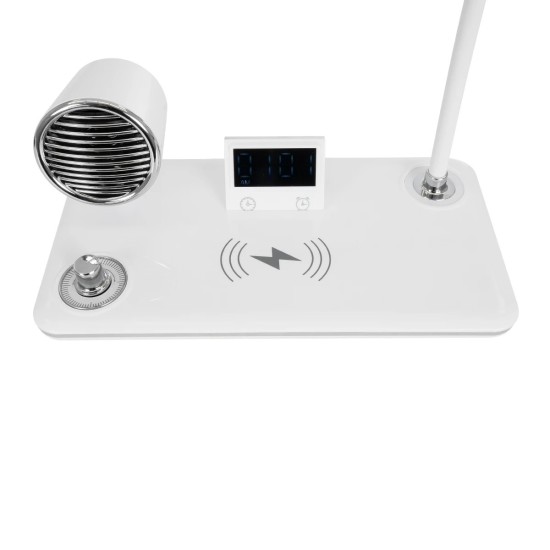 GLOBOSTAR® OLDY 76557 Μοντέρνο Επιτραπέζιο Φωτιστικό Γραφείου με Ασύρματη Φόρτιση 15W 3A, 5W Bluetooth Ηχείο & Ψηφιακό Ρολόι LED 3W 300lm 120° DC 5V με USB-C IP20 Ρυθμιζόμενο Λευκό CCT με Αφή 2700K/4500K/6000K Dimmable - Sanan SMD Chip - Λευκό - Μ13 x GLOBOSTAR® OLDY 76557 Μοντέρνο Επιτραπέζιο Φωτιστικό Γραφείου με Ασύρματη Φόρτιση 15W 3A, 5W Bluetooth Ηχείο & Ψηφιακό Ρολόι LED 3W 300lm 120° DC 5V με USB-C IP20 Ρυθμιζόμενο Λευκό CCT με Αφή 2700K/4500K/6000K Dimmable - Sanan SMD Chip - Λευκό - Μ13 x