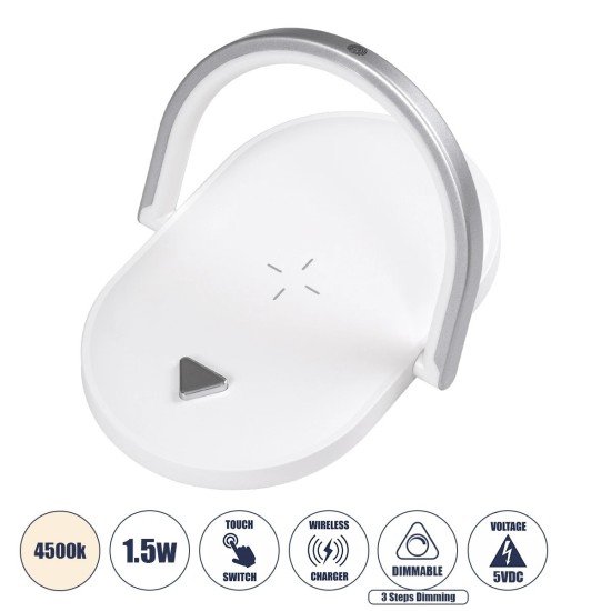 GloboStar® ECLIPSE 76559 Επιτραπέζιο Φωτιστικό Πορτατίφ LED 15W 1200lm 180° AC 220-240V IP20 Φυσικό Λευκό 4500K Dimmable Λευκό Πλαστικό - Μ17 x Π13 x Υ10cm - 2 Xρόνια Εγγύηση GloboStar® ECLIPSE 76559 Μοντέρνο Επιτραπέζιο Φωτιστικό Πορτατίφ LED 15W 1200lm 180° AC 230V - με Ασύρματη Φόρτιση - Wireless Charger - Διακόπτη Αφής με 3 Εντάσεις Φωτισμού Φυσικό Λευκό 4500K Dimmable - Μ17 x Π13 x Υ10 - Λευκό