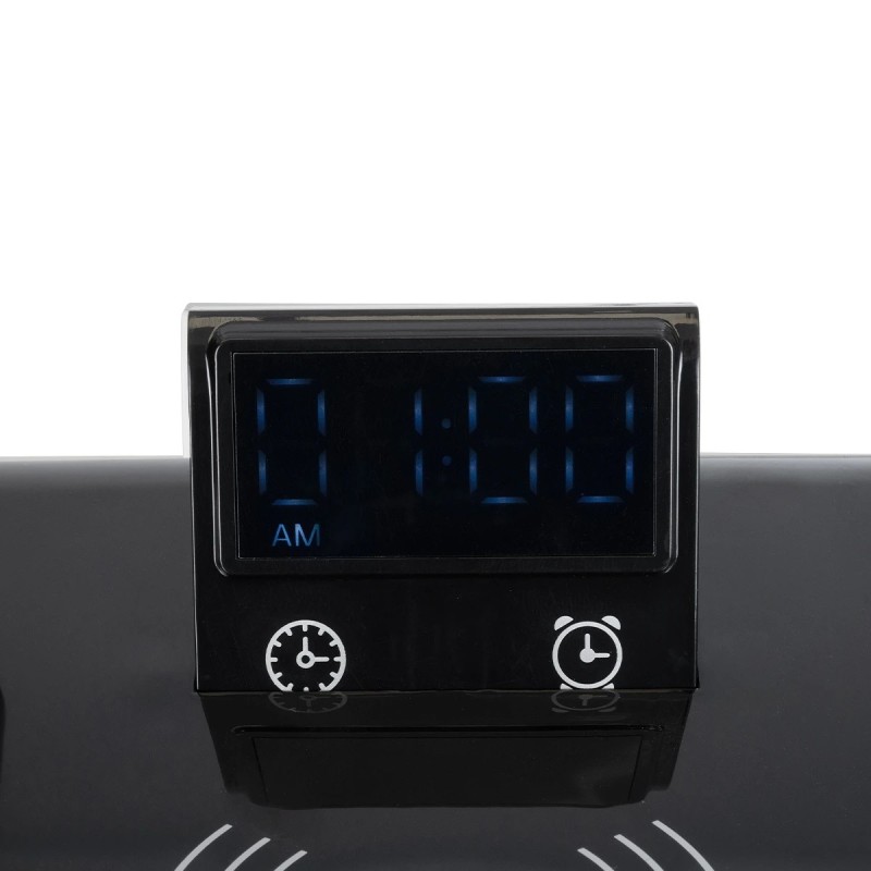 GLOBOSTAR® OLDY 76563 Μοντέρνο Επιτραπέζιο Φωτιστικό Γραφείου με Ασύρματη Φόρτιση 15W 3A, 5W Bluetooth Ηχείο & Ψηφιακό Ρολόι LED 3W 300lm 120° DC 5V με USB-C IP20 Ρυθμιζόμενο Λευκό CCT με Αφή 2700K/4500K/6000K Dimmable - Sanan SMD Chip - Μαύρο - Μ13 x