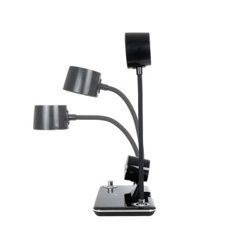 GLOBOSTAR® OLDY 76563 Μοντέρνο Επιτραπέζιο Φωτιστικό Γραφείου με Ασύρματη Φόρτιση 15W 3A, 5W Bluetooth Ηχείο & Ψηφιακό Ρολόι LED 3W 300lm 120° DC 5V με USB-C IP20 Ρυθμιζόμενο Λευκό CCT με Αφή 2700K/4500K/6000K Dimmable - Sanan SMD Chip - Μαύρο - Μ13 x