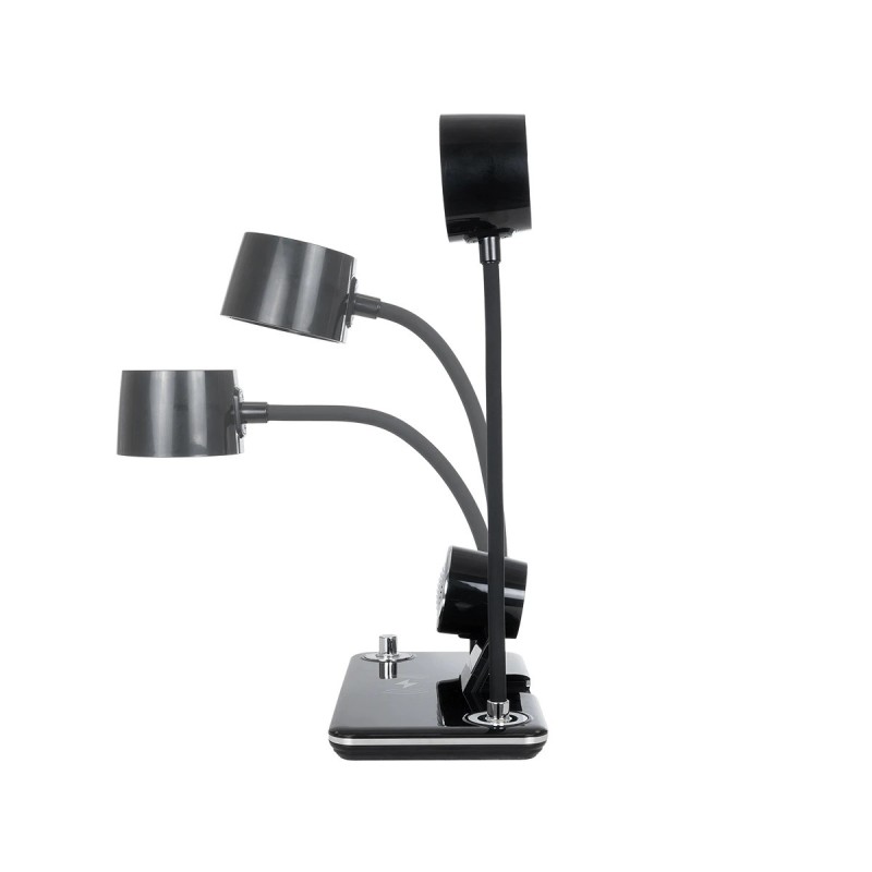 GLOBOSTAR® OLDY 76563 Μοντέρνο Επιτραπέζιο Φωτιστικό Γραφείου με Ασύρματη Φόρτιση 15W 3A, 5W Bluetooth Ηχείο & Ψηφιακό Ρολόι LED 3W 300lm 120° DC 5V με USB-C IP20 Ρυθμιζόμενο Λευκό CCT με Αφή 2700K/4500K/6000K Dimmable - Sanan SMD Chip - Μαύρο - Μ13 x