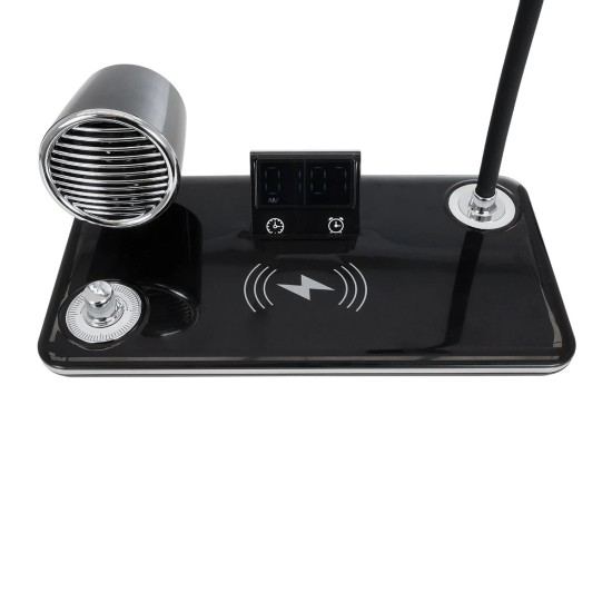 GLOBOSTAR® OLDY 76563 Μοντέρνο Επιτραπέζιο Φωτιστικό Γραφείου με Ασύρματη Φόρτιση 15W 3A, 5W Bluetooth Ηχείο & Ψηφιακό Ρολόι LED 3W 300lm 120° DC 5V με USB-C IP20 Ρυθμιζόμενο Λευκό CCT με Αφή 2700K/4500K/6000K Dimmable - Sanan SMD Chip - Μαύρο - Μ13 x GLOBOSTAR® OLDY 76563 Μοντέρνο Επιτραπέζιο Φωτιστικό Γραφείου με Ασύρματη Φόρτιση 15W 3A, 5W Bluetooth Ηχείο & Ψηφιακό Ρολόι LED 3W 300lm 120° DC 5V με USB-C IP20 Ρυθμιζόμενο Λευκό CCT με Αφή 2700K/4500K/6000K Dimmable - Sanan SMD Chip - Μαύρο - Μ13 x