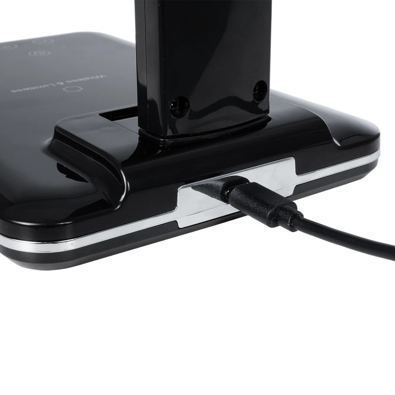 GLOBOSTAR® ZENTIME 76564 Μοντέρνο Επιτραπέζιο Φωτιστικό Γραφείου με Ασύρματη Φόρτιση 10W 2A & Ψηφιακό Ρολόι LED 3.5W 350lm 120° DC 5V με USB-C IP20 Ρυθμιζόμενο Λευκό CCT με Αφή 2700K/4500K/6000K Dimmable - Sanan SMD Chip - Μαύρο - Μ18 x Π12 x Υ40cm -