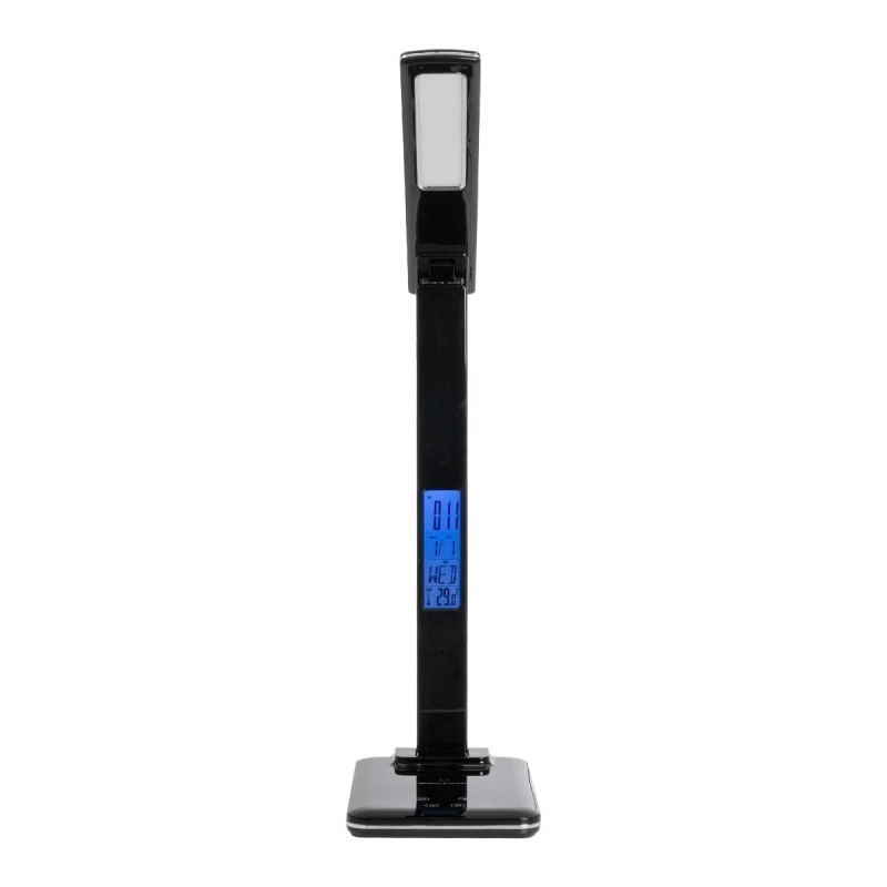 GLOBOSTAR® ZENTIME 76564 Μοντέρνο Επιτραπέζιο Φωτιστικό Γραφείου με Ασύρματη Φόρτιση 10W 2A & Ψηφιακό Ρολόι LED 3.5W 350lm 120° DC 5V με USB-C IP20 Ρυθμιζόμενο Λευκό CCT με Αφή 2700K/4500K/6000K Dimmable - Sanan SMD Chip - Μαύρο - Μ18 x Π12 x Υ40cm -