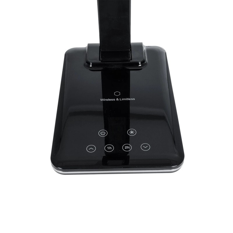 GLOBOSTAR® ZENTIME 76564 Μοντέρνο Επιτραπέζιο Φωτιστικό Γραφείου με Ασύρματη Φόρτιση 10W 2A & Ψηφιακό Ρολόι LED 3.5W 350lm 120° DC 5V με USB-C IP20 Ρυθμιζόμενο Λευκό CCT με Αφή 2700K/4500K/6000K Dimmable - Sanan SMD Chip - Μαύρο - Μ18 x Π12 x Υ40cm -