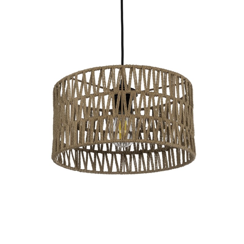 GloboStar® POMEGRANDE 204-0166 Boho Κρεμαστό Φωτιστικό Kαπέλο Μονόφωτο 1 x E27 IP20 Μπεζ Σχοινί - Μ30 x Π30 x Υ15cm
