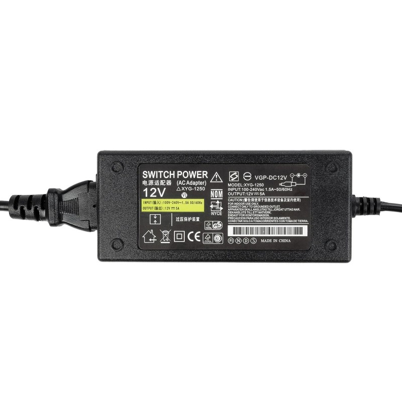 GloboStar® 73073 Πλαστικό Τροφοδοτικό SELV για προΪόντα LED 60W 5A - AC220-240V σε DC 12V - IP20 - Μ12 x Π5 x Υ3cm - 2 Χρόνια Εγγύηση
